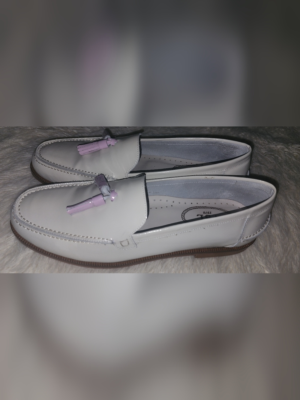 Wome's White Tassel Loafers with Lilac Detail